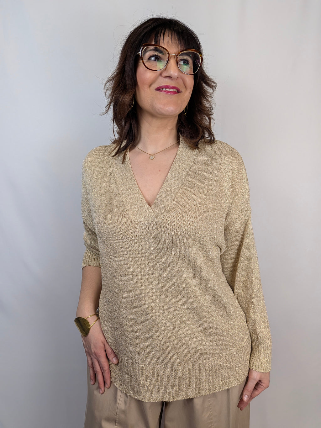 Maglia lurex scollo v SUSY STAR CURVY