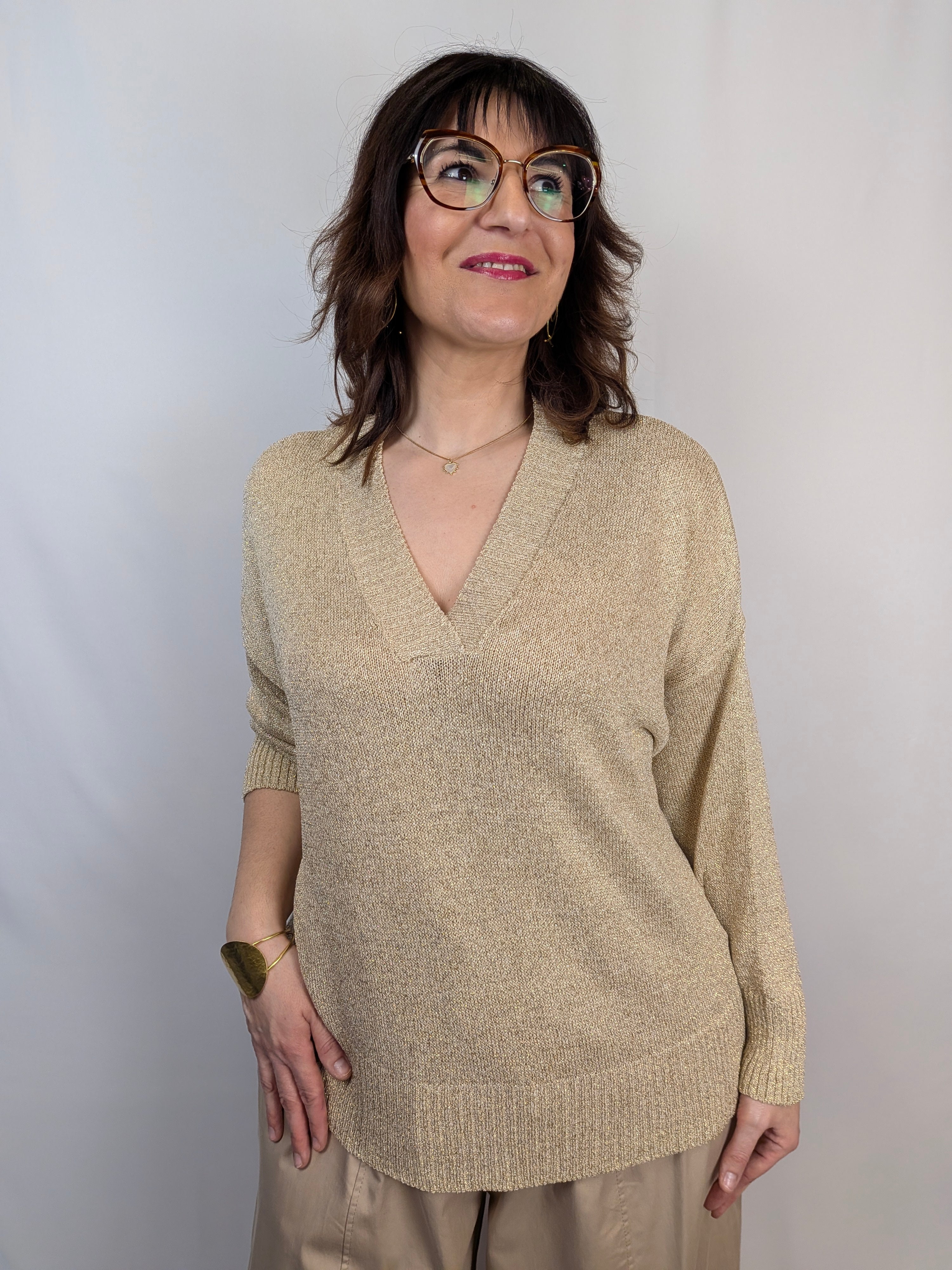 Maglia lurex scollo v SUSY STAR CURVY