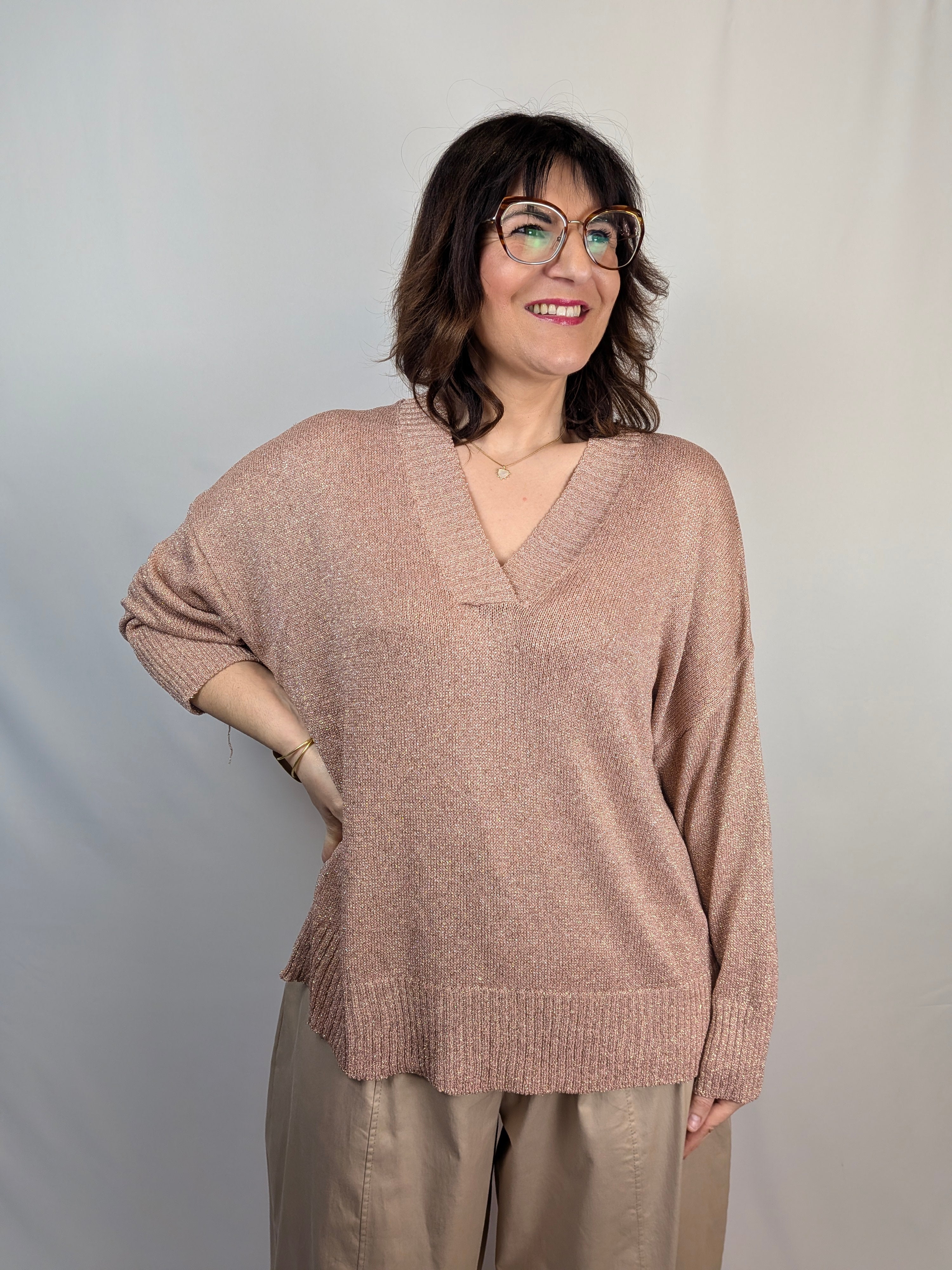 Maglia lurex scollo v SUSY STAR CURVY