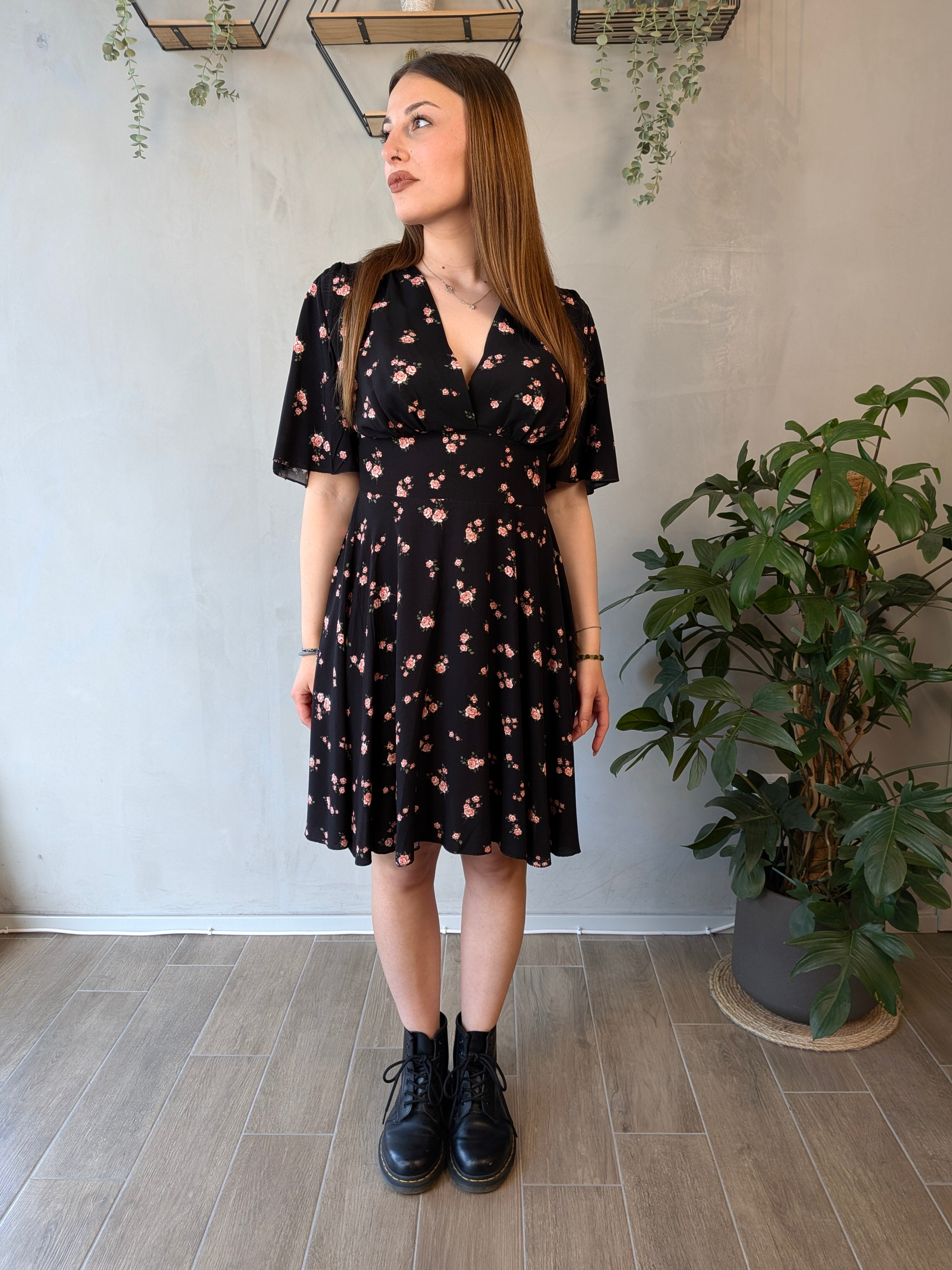 Abito midi scollo V fiori SUSY MIX