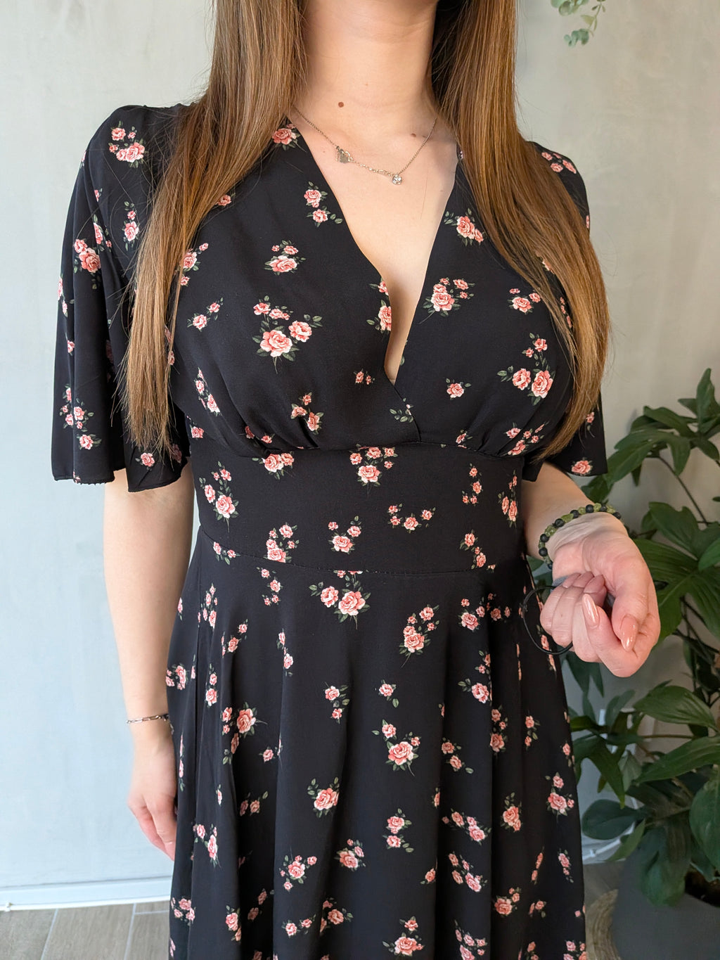 Abito midi scollo V fiori SUSY MIX