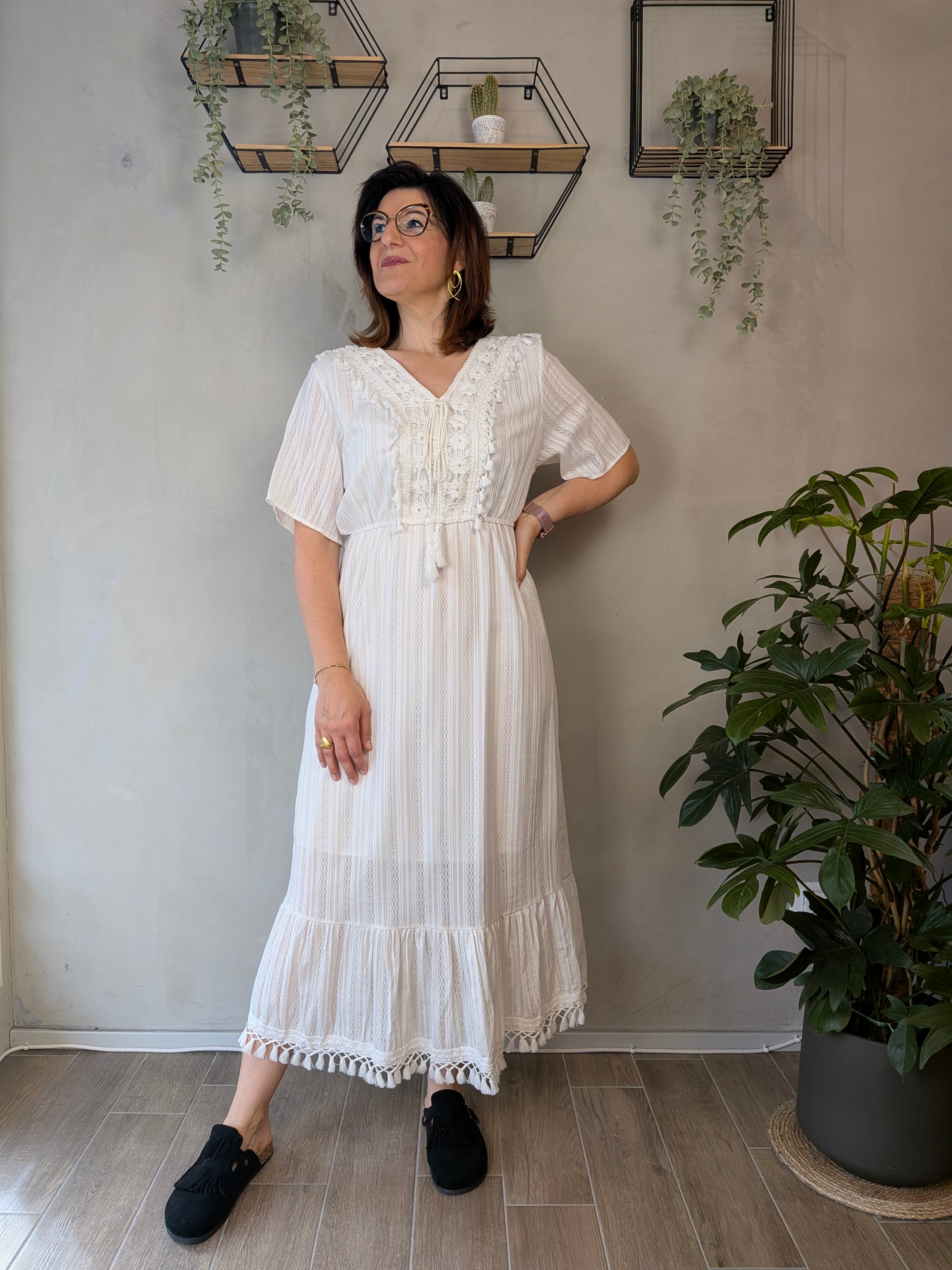 Abito scollo v boho inserti macrame LINDA's