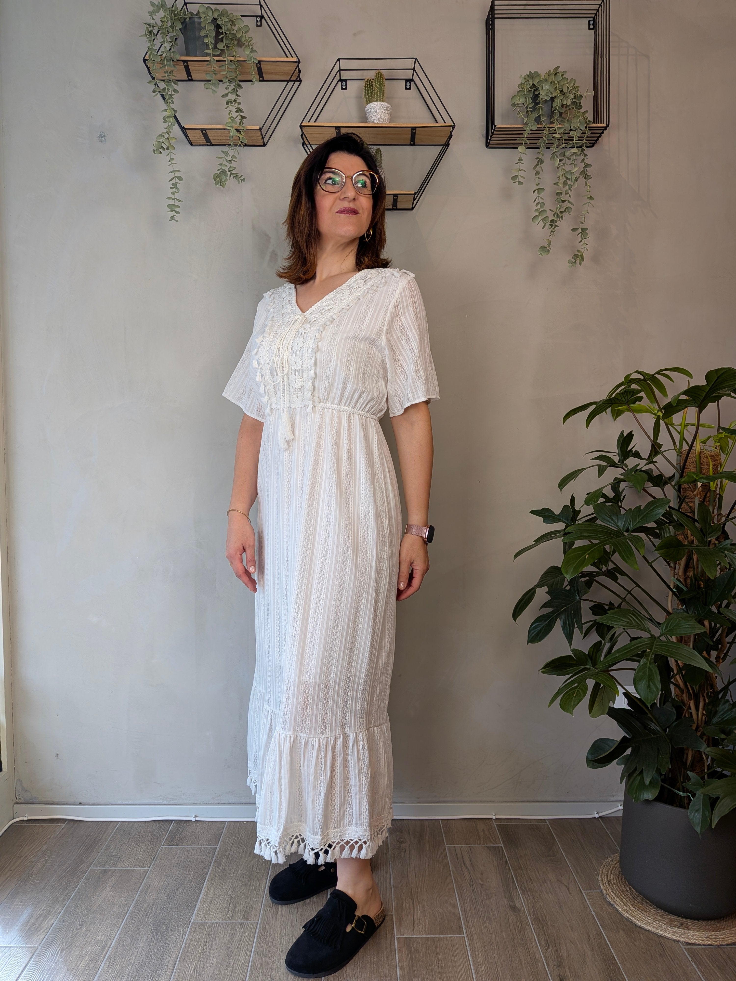 Abito scollo v boho inserti macrame LINDA's
