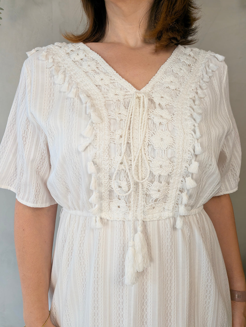 Abito scollo v boho inserti macrame LINDA's