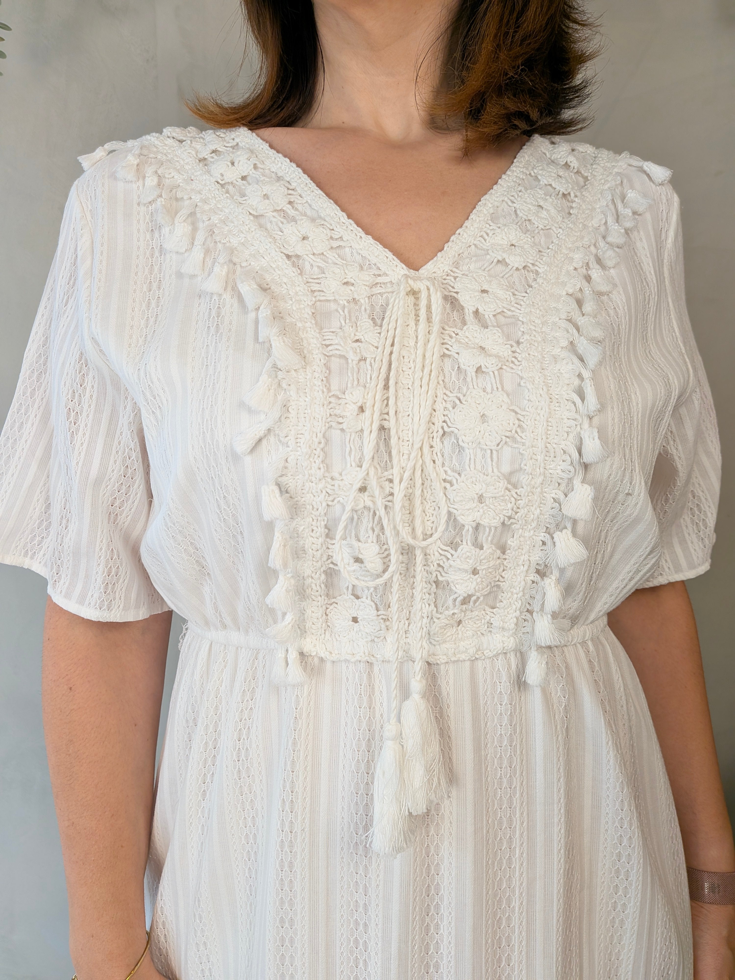 Abito scollo v boho inserti macrame LINDA's